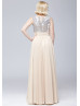 V Neck Sliver Sequin Champagne Chiffon Maxi Bridesmaid Dress